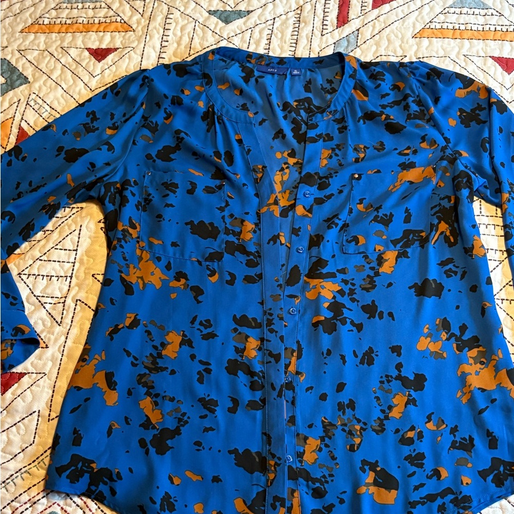 Apt. 9 Blue and Orange Abstract Blouse